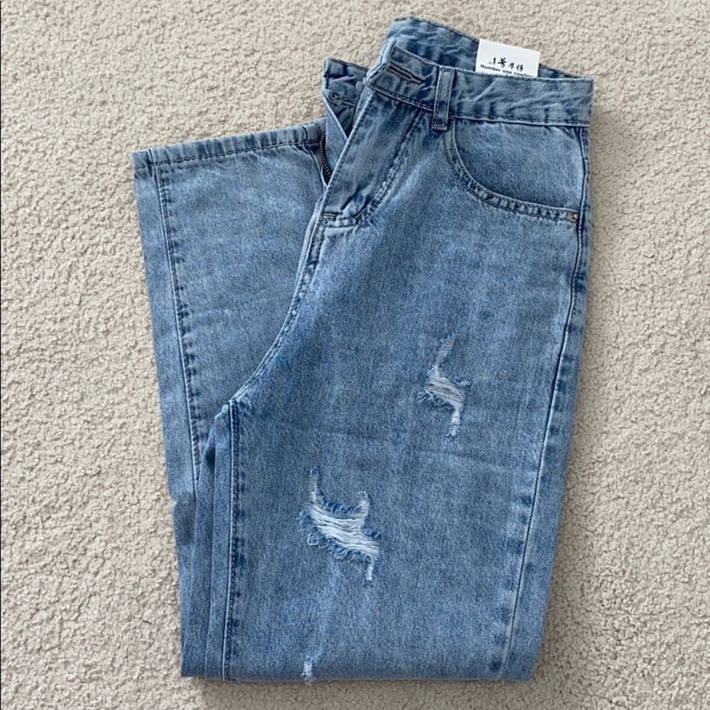 Distressed mom jeans